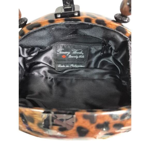 Signed Timmy Woods Acacia Wood Leopard Print Purse With Beaded Strap NWOT - Picture 3 of 12
